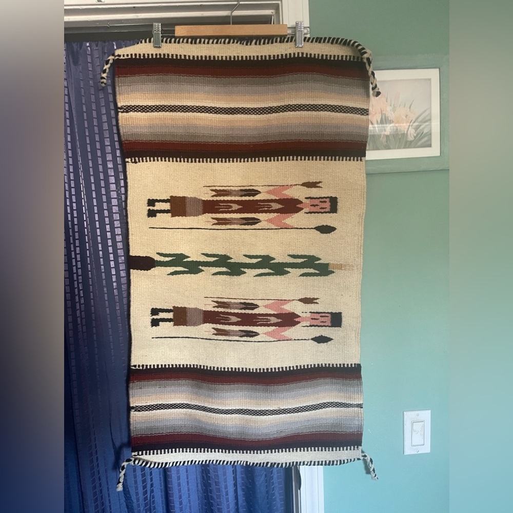 El Paso Mexican, Native American FIGURAL Saddleblanket Colorful 100% Wool 39x22”